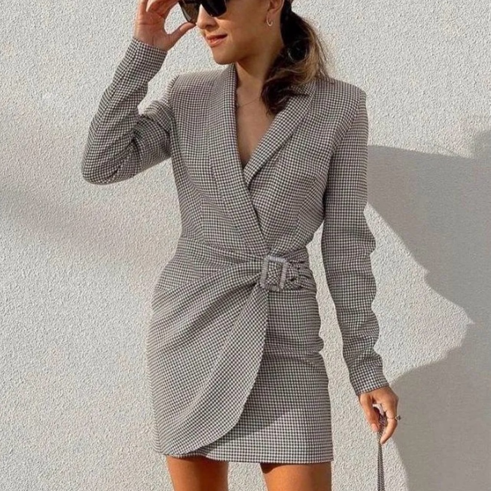 Zara Black and White Checkered Dress